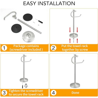 Stand Hand Towel Holder, Countertop Towel Bar, Brushed Nickel | 17 Inch Bathroom Towel Hanger, Freestanding Vanity Counter Top Towel Holder, Towel Ring Hardware Accessories, Stainless Steel - color: Brushed Nickel