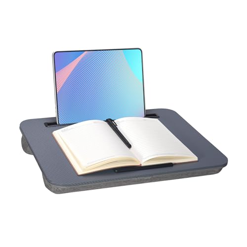Portable Laptop Desk Fits Up to 16“ Laptops, with Tablet Slot, Built-in Cushion, Great for Home & Office,Lap Desk for Laptop,Lap Desk with Cushion (Dark Grey, Medium) - color: Dark Grey, size: Medium