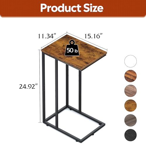 WLIVE C Shaped End Table, Small Side Table for Couch, Sofa, TV Tray C Table for Living Room, Bedroom, Home Office, Small Spaces, Rustic Brown - color: Rustic Brown