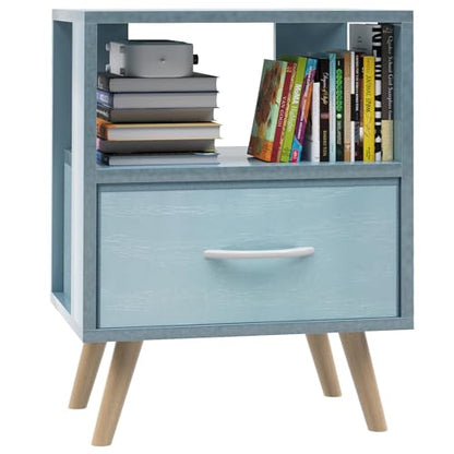 Huhote Kids Nightstand, 2-Tier Night Stand with Drawer, Modern Side Table for Bedroom, Study Room, Small Spaces, Blue - color: Blue, size: 2-Tier with Drawer
