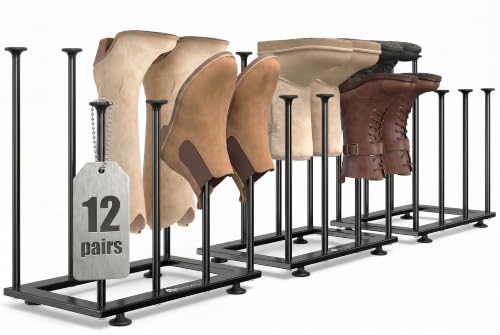 Boot Storage Organizer, Metal Free Standing Boot Rack for Closet | Black Sturdy Shoe Shelf, Narrow Space-Saving, Quick Setup, Boot Holder for Entryway, Garage, Bedroom, Outdoor, Fits 12 Pairs - size: Standard Height (12 Pairs)