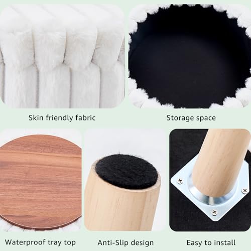 Wimarsbon Storage Ottoman, Modern Round Footrest with Soft Padded Seat, Teddy Velvet Footstool with Wood Legs, Accent Small Table or Plant Stand for Hallway, Living Room (White) - color: White