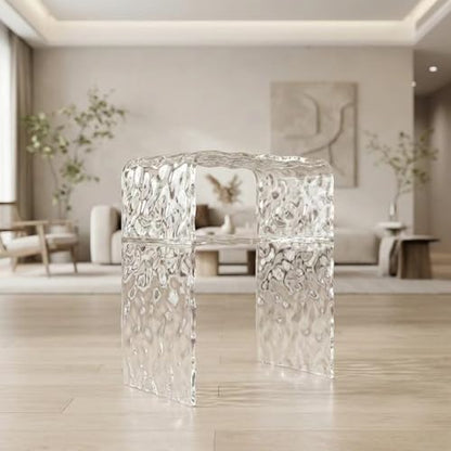 Acrylic 2-Tier End Table – 23.6”H Modern Nightstand with Shelf, Sturdy Bedside Storage for Bedroom, Living Room, Home Office, No Assembly Required (Water Ripple) - size: 18.5"L x 11.8"W x 23.6"H