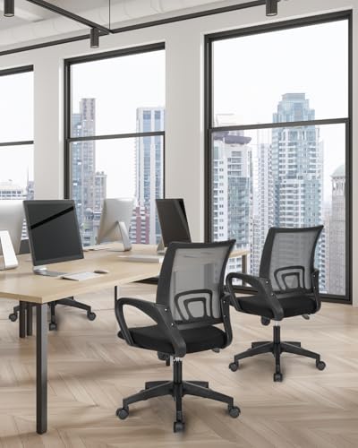 NEO CHAIR Office Desk Computer Chair Ergonomic Mesh Gaming Cushion Seat with Comfy Lumbar Mid Back Support Adjustable Height Swivel Rolling Wheels for Home Task (2 pk - Black) | Breathable Mesh Back with Lumbar Support, Height Adjustment, Smooth Rolling C