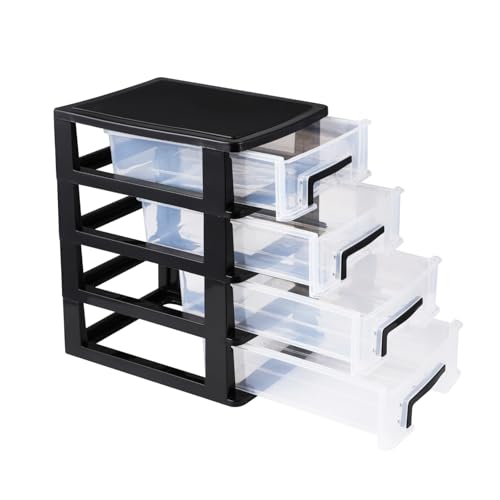 Angoily 4 Drawer Desk Organizer, Plastic Home Office Storage Organizer, Makeup Organizer Storage Station Cube, Cosmetics Jewelry Storage Box, 4 Drawer for Bathroom, Desk, Office (8.31x5.98x9.92 Inch) | Transparent Station Cube, Cosmetics Jewelry Storage B