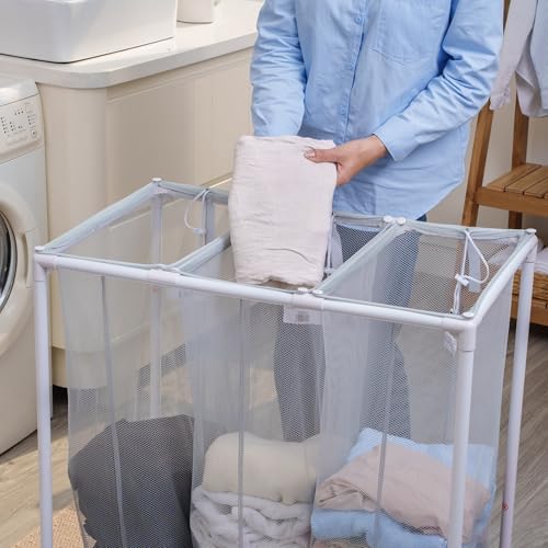 Rolling Laundry Hamper Sorter Cart with Removable Mesh Bags and Smooth Casters, Multi-Compartment Laundry Storage for Home Organization