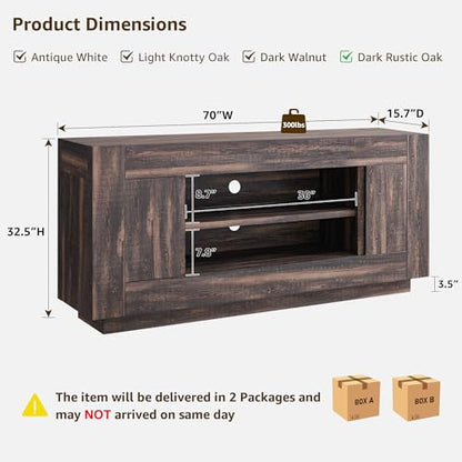 OKD Modern 70" TV Stand, Entertainment Center for TVs Up to 80", Media Console with Large Open Storage & Side Cabinets, Thick Wood Design for Living Room, Dark Rustic Oak - color: Dark Rustic Oak