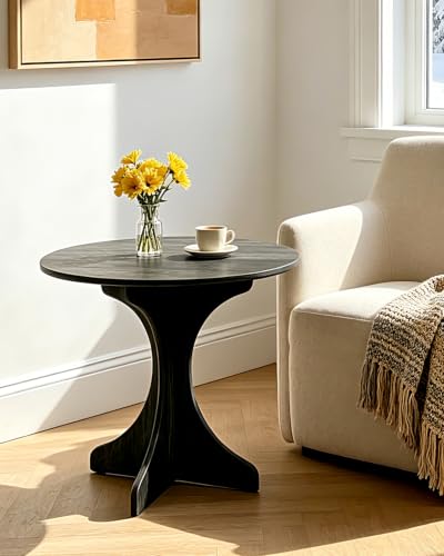 24in Round Side Table, Modern Minimalist Accent End Table with Curved Tripod Base, Compact Round Sofa Side Table, Easy Assembly Nightstand for Living Room Bedroom Balcony Small Spaces-Gray Oak - color: Grey-x