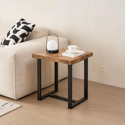 Industrial Side Table with MDF Top and Metal Frame, 19.68"x17.71" End Table for Living Room, Modern Nightstand with Sturdy Black Base, Sofa Table for Home Office