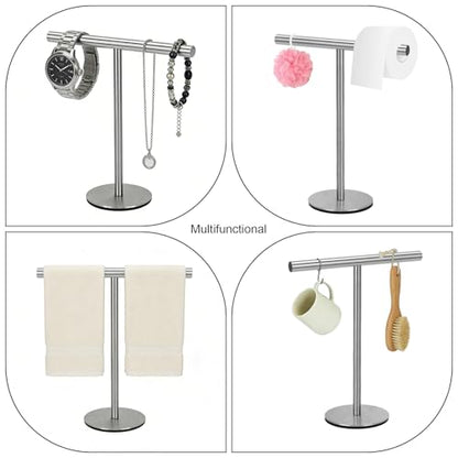 2 pcs T-Shape Towel Holder, Towel Rack Stand for Bathroom Vanity Countertop, Towel Bar for Bathroom Kitchen (Silvery) - color: Silvery-2pcs