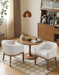 Barrel Dining Chair with Arms Set of 2, Upholstered Linen Armchair, Curved Back Mid-Century Accent Chair with Solid Wood Legs for Kitchen Dining Room, Breakfast Nook, Home Office, Beige - color: Beige