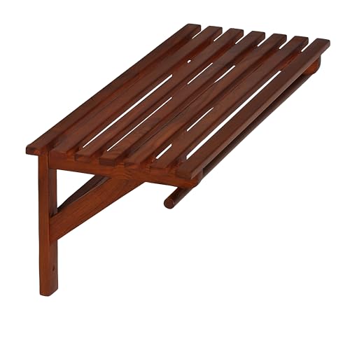 Bare Decor Caracas Bathroom Wall Shelf with Hangers in Solid Teak Wood 31.5"