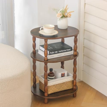 MaxSmeo Side Table with Charging Station, 3-Tier Small End Table with USB Ports and Outlets, Modern Oval Night Stand Accent Table for Living Room, Bedroom, Rustic Brown - color: Rustic Brown Charging Station