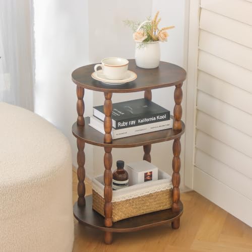 MaxSmeo Side Table with Charging Station, 3-Tier Small End Table with USB Ports and Outlets, Modern Oval Night Stand Accent Table for Living Room, Bedroom, Rustic Brown - color: Rustic Brown Charging Station