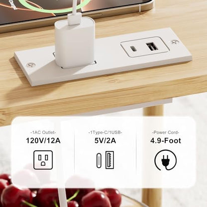 Bamboo End Table with Charging Station, Side Table for Small Space, Small Table Stand, Narrow Wooden Bedside Table Nightstand with Shelves, for Nursery, Living Room, Bedroom, Natural - color: Natural