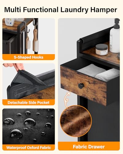 4 Section Rolling Laundry Sorter, Fabric Drawers & Pull-Out Car | Durable, Strudy, Shelf Laundry Hamper, Brake Two Wheels, Bottom Added Panel, Easy to Move, Laundry Room - size: 4 Section with Drawers (206L)