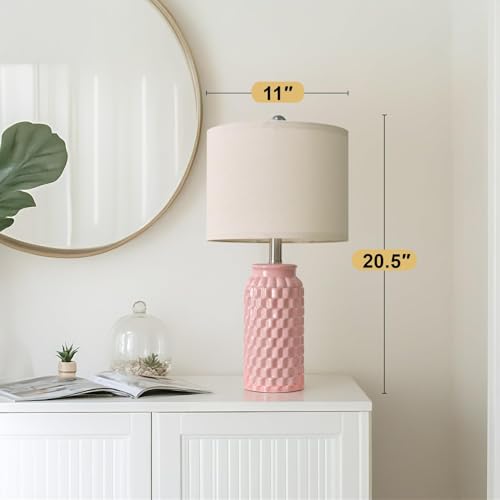 USumkky 20.5" Pink Table Lamps Set of 2,Modern Farmhouse Bedside Lamps - Ceramic Nightstand Lamps for Bedroom,Boho Living Room End Tables,Small Office Desk Lamp - color: 20.5" Pink-2 Pack