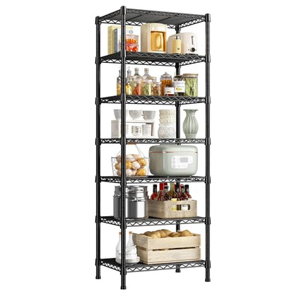 REIBII 7-Tier Metal Shelving Unit, 71’’H x 18’’W x 18’’D, 1176 LBS Weight Capacity, Adjustable Garage Shelving for Storage, Heavy Duty Shelves for Kitchen, Living Room, Bathroom etc. | 18"W x 18"D, Leveling feet, Rust-proof coating, 10-min Tool-free assem