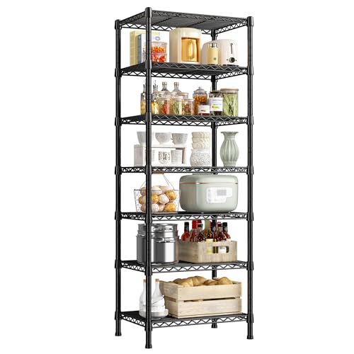 REIBII 7-Tier Metal Shelving Unit, 71’’H x 18’’W x 18’’D, 1176 LBS Weight Capacity, Adjustable Garage Shelving for Storage, Heavy Duty Shelves for Kitchen, Living Room, Bathroom etc. | 18"W x 18"D, Leveling feet, Rust-proof coating, 10-min Tool-free assem