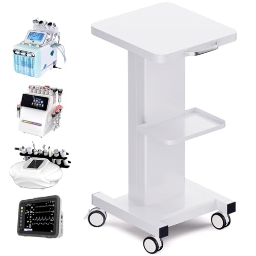 Noverlife Esthetician Trolley Cart, 220lbs Load, Beauty Salon Trolley Stand | All-metal Carbon Steel Body, Silent 360°Casters with Locking Brakes, Esthetician Rolling Cart for Spa Machines - color: Classic - White