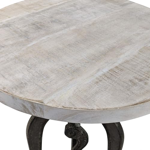 Carolina Chair & Table Adjustable Hand Crank 18" Wooden Top Rustic Side Table - Cast Iron Base Round Accent Table for Farmhouse, Living Room, or Bedroom (Natural Driftwood/Aged Iron) - color: Natural Driftwood/Aged Iron