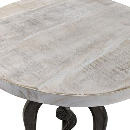 Carolina Chair & Table Adjustable Hand Crank 18" Wooden Top Rustic Side Table - Cast Iron Base Round Accent Table for Farmhouse, Living Room, or Bedroom (Natural Driftwood/Aged Iron) - color: Natural Driftwood/Aged Iron