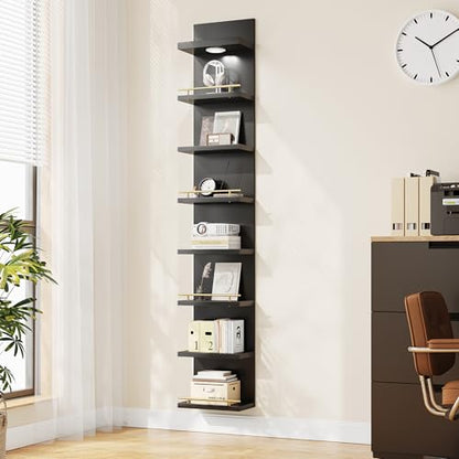 REIBII 8 Tier Wall Shelf Unit, Black Lack Shelf, Vanity Floating Shelves with LED Light, Versatile Floating Shelves for Bedroom, Living Room, Office ﻿ - color: Black, size: 8 Tier (1-Pack)