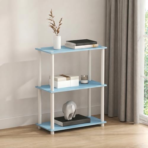 Furinno Turn-N-Tube Storage Shelves, 3-Tier Book Shelf, Corner Shelf, Toolless Open Shelves, for Organization and Storage, Living Room, Bedroom, Entryway, Laundry, Soft Blue - color: Soft Blue/White, size: 3-Tier