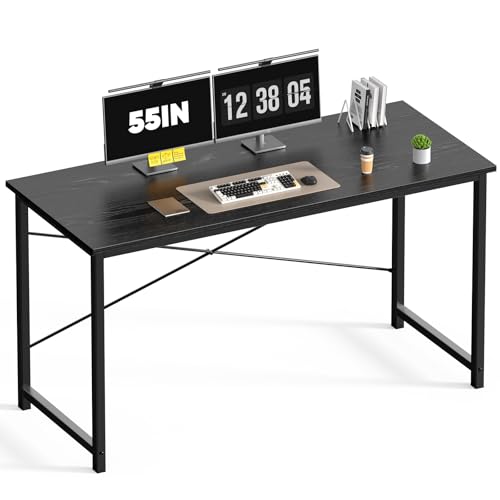 DUMOS 55 Inch Computer Desk for Home Office, Modern Study Work Table Simple Style for Bedroom Small Space, Large Writing Desks with X-Shaped Reinforcement, Black - color: Black, size: 55 Inch-1 Pack