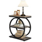 LITTLE TREE 3-Tier End Table Set 2, Grey Side End Table with Storage Shelves, Small Sofa Side Table for Living Room, Slim Nightstand and Bedside Table with Black Double Round Metal Legs - color: Grey and Black