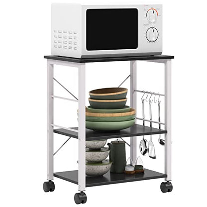 sogesfurniture 3-Tier Kitchen Baker's Rack Utility Shelf Microwave Oven Stand Storage Cart Workstation Shelf 3-Tier Kitchen Utility Cart on Wheels with Storage,Black Brown - color: Black