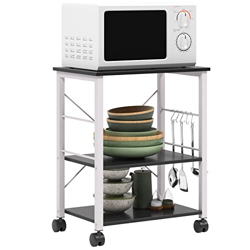 sogesfurniture 3-Tier Kitchen Baker's Rack Utility Shelf Microwave Oven Stand Storage Cart Workstation Shelf 3-Tier Kitchen Utility Cart on Wheels with Storage,Black Brown - color: Black