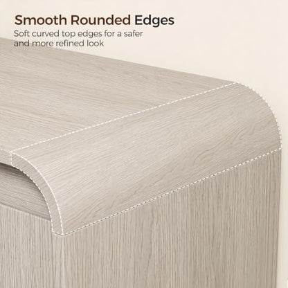 Homleke Modern Curved Entryway Shoe Storage Bench | 39.4" Wooden Shoe Cabinet with Doors, Hidden Handle Design, Holds 8 Pairs, for Bedroom & Living Room, Light Gray Oak