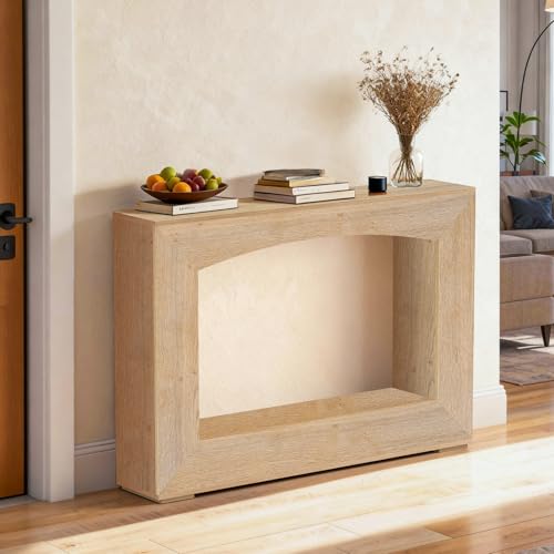 Sonharlar 46 Inch Entryway Table U-Shaped, Wooden Console Table with Socket Farmhouse Sofa Table for Entrance, Hallway, Living Room,Behind Couch((Oak Brown) - color: Oak Brown, size: 46IN U