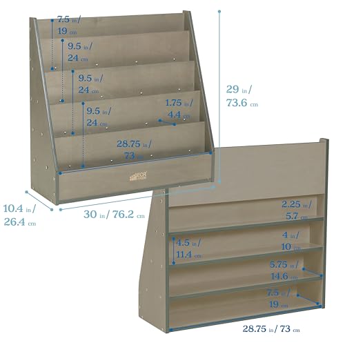 ECR4Kids Streamline Double-Sided Book Display, Classroom Bookshelf, Grey Wash | Independent book browsing, 5 deep shelves, 4 rear shelves for extra storage, durable birch, GREENGUARD Gold Certified - color: Grey Wash