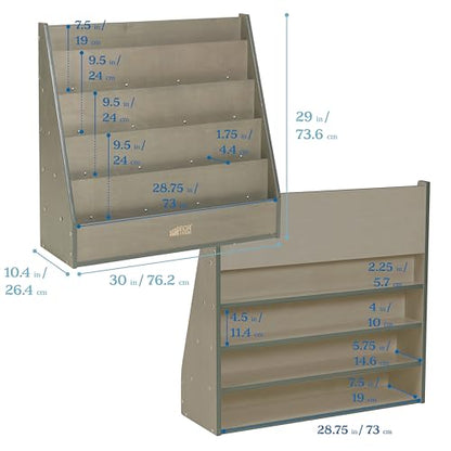 ECR4Kids Streamline Double-Sided Book Display, Classroom Bookshelf, Grey Wash | Independent book browsing, 5 deep shelves, 4 rear shelves for extra storage, durable birch, GREENGUARD Gold Certified - color: Grey Wash