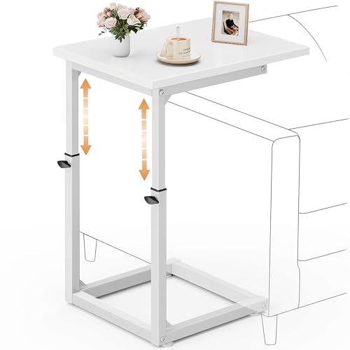Vagusicc C Shaped End Table, 33"C Table End Table Adjustable Height, Small Side Table for Couch, Tv Tray Table for Small Spaces, Couch Table That Slide Under, Sofa Table for Living Room,Bedroom, White - color: White, style: Ordinary