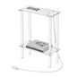 HMYHUM Acrylic Narrow Side Table with Charging Station, 7" Width, 2 Tier Small End Table for Small Spaces, Skinny Nightstand/Bedside Table with USB Ports & Outlet, Clear - size: 2-tier