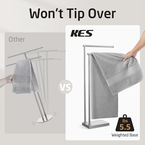 KES Free Standing Towel Racks for Bathroom with 3X Thicker Base, 2-Tier Towel Rack Stand for Bathroom Floor, Upgrade Steady Design, Pro-Grade 18/8 Stainless Steel Brushed Finish, BTH239A-2 - size: 33-37 inch (2-tier, Variable Height)