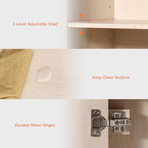 WAMPAT Farmhouse TV Stand with Storage Cabinet for TVs up to 50 Inch, 31.5" Entertainment Center, Media Console Table for Living Room, Dining Room & Entryway, Beige - color: Beige