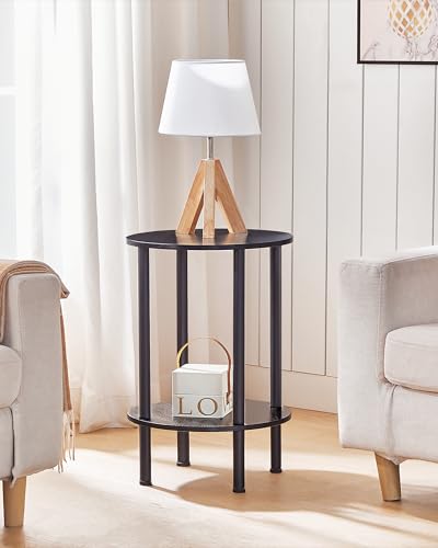 CHOEZON Side Table Set of 2, 2-Tier Round End Table, Small Nightstand with Sturdy Metal Tube, Industrial Coffee Table, for Living Room, Bedroom, Black TBZ01P2BB - color: Black