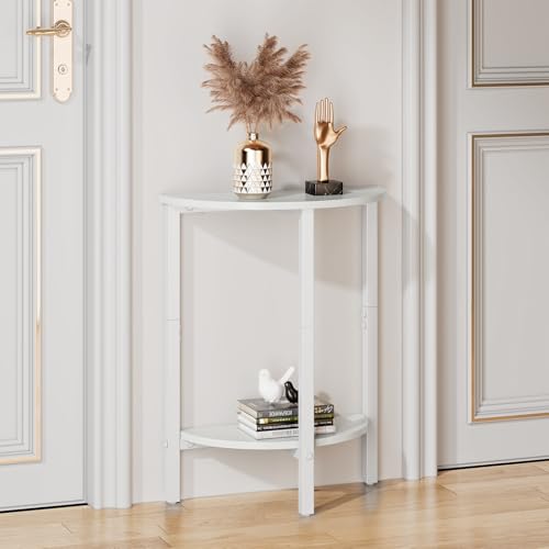 Vagusicc Side Table, Small Round End Table, Set of 2 Half Round Side Table Half Moon Tables, Circle Table Small Round Coffee Table for Living Room, Thin Accent Sofa Table Narrow Entryway Tables, White - color: White