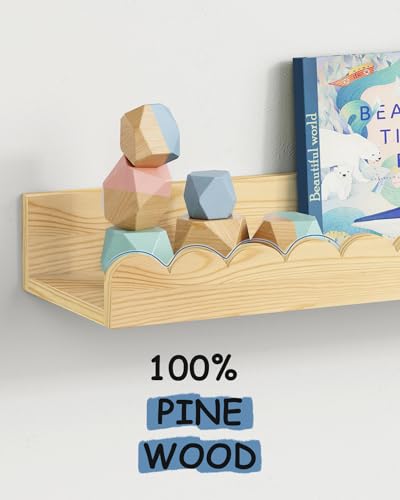 Harwaya Scalloped Nursery Bookshelf Wall Mounted 4-Pack, Natural Wood Floating Book Shelves for Wall, Cloud Wall Mount Bookshelves for Kids Bedroom, Baby Children Toddler Room (Natural Pine Wood) - color: Natural Wood