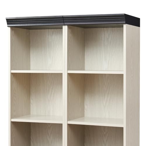 Farmhouse Tall Storage Cabinet with Adjustable Shelves, 3D Wood Grain Finish MDF Bookcase, Open Display Cubbies & Closed Barn Door Storage, Freely Combinable Bookshelf for Bedroom Living Room Office