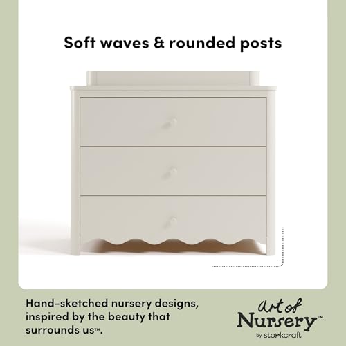 Storkcraft Casablanca 3 Drawer Chest with Changing Topper, Frosted Oat | GREENGUARD Gold Certified Wood Dresser for Nursery & Kids Bedroom, Safety Interlocking Drawer System, Removable Topper - color: Frosted Oat, style: 3 Drawer Dresser