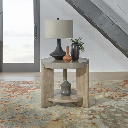 Liberty Furniture Affinity 3 Piece Set - Round Cocktail Table, 2 End Tables - Dusty Taupe Faux Concrete Tops - size: 3 Piece- Round Cocktail Table, 2 End Tables