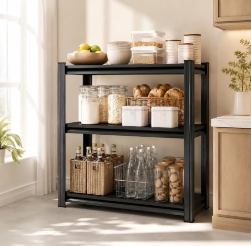 32"H x32"W Bakers Rack, 3-Tier Adjustable Kitchen Storage Rack, Highly Stable Metal Microwave Stand with Storage, 400lbs Per Tier Corner Display Shelf, Suitable for Kitchen Pantry Dinning Room, Black - size: 3T-32"H*32"W*14"D