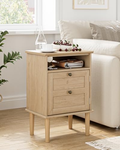 Small Night Stand Farmhouse Nightstand Boho Bedside Table Modern Nightstand with 1 Drawer and 1 Open Storage Space, End Table, Storage Canbinet for Bedroom, Natural