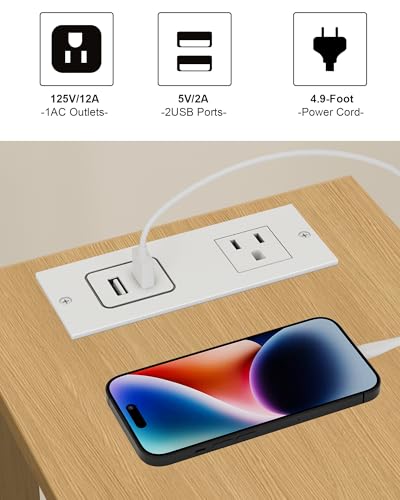 TUTOTAK Small End Table with Charging Station, Narrow Side Table with USB Ports and Outlets, Skinny Sofa Table, Slim Nightstand, Living Room, Bed Room, Natural TB01BN060 - color: Natural, size: 2-tier