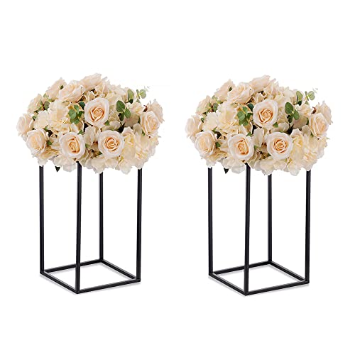 Black Tall Plant Stand: 15.8in, With Metal Panel, Packs of 2 | Columnar Cube Shape, Easy to Assembly, Flowers Cakes Drinks Display Table Centerpieces for Wedding Party Event - color: Black-2PSC, size: 15.75 inches - 2 Pcs